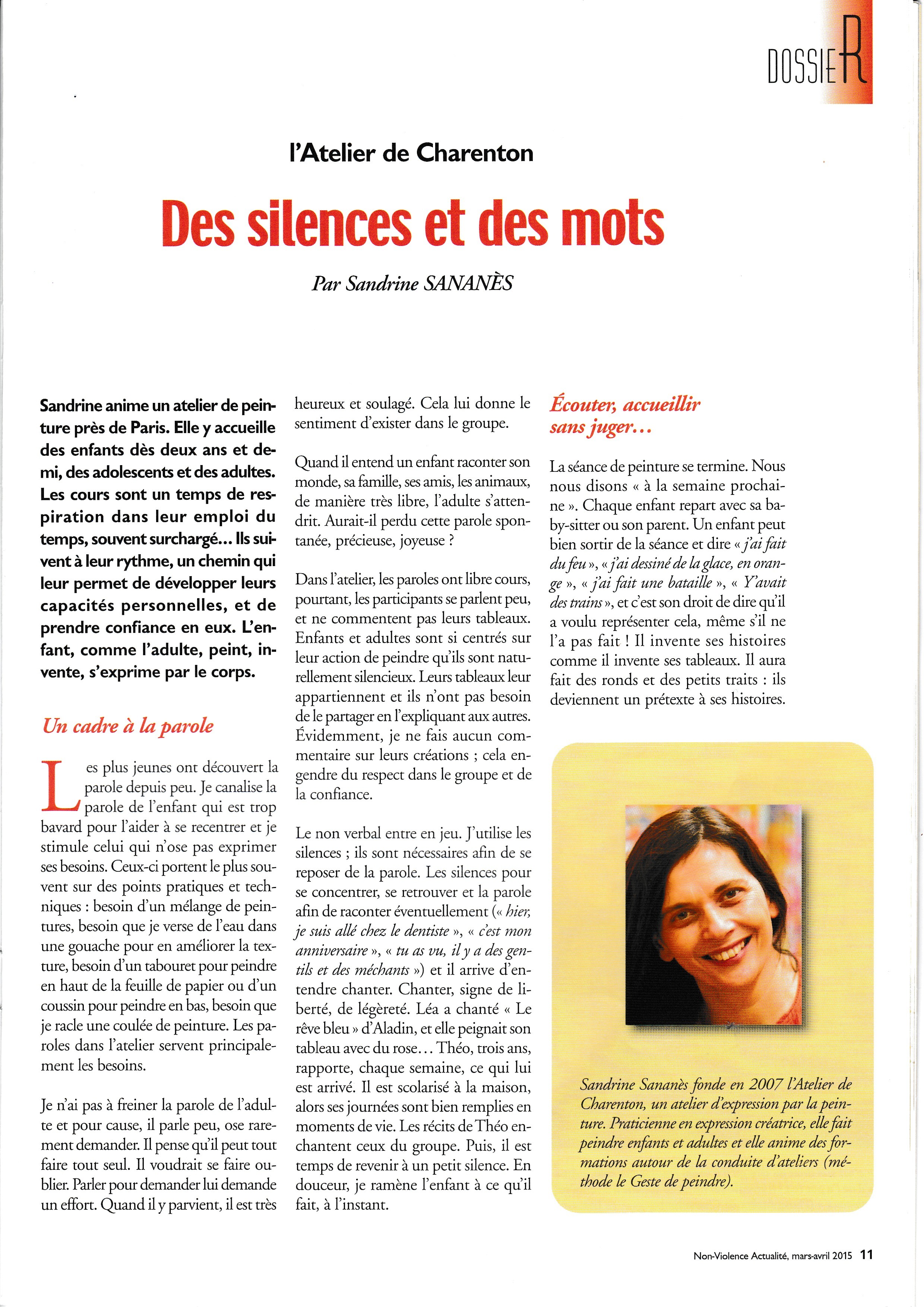 Publication :  » Des silences et des mots « 