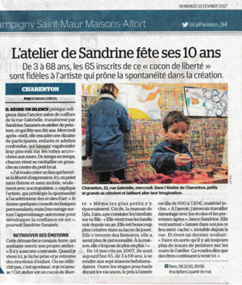 Le Parisien : « L’Atelier de Sandrine fête ses 10 ans »